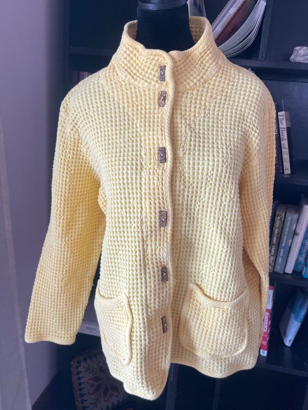 Vintage Butter Yellow Lightweight Statement Jacket Waffle Knit Cotton Womens M